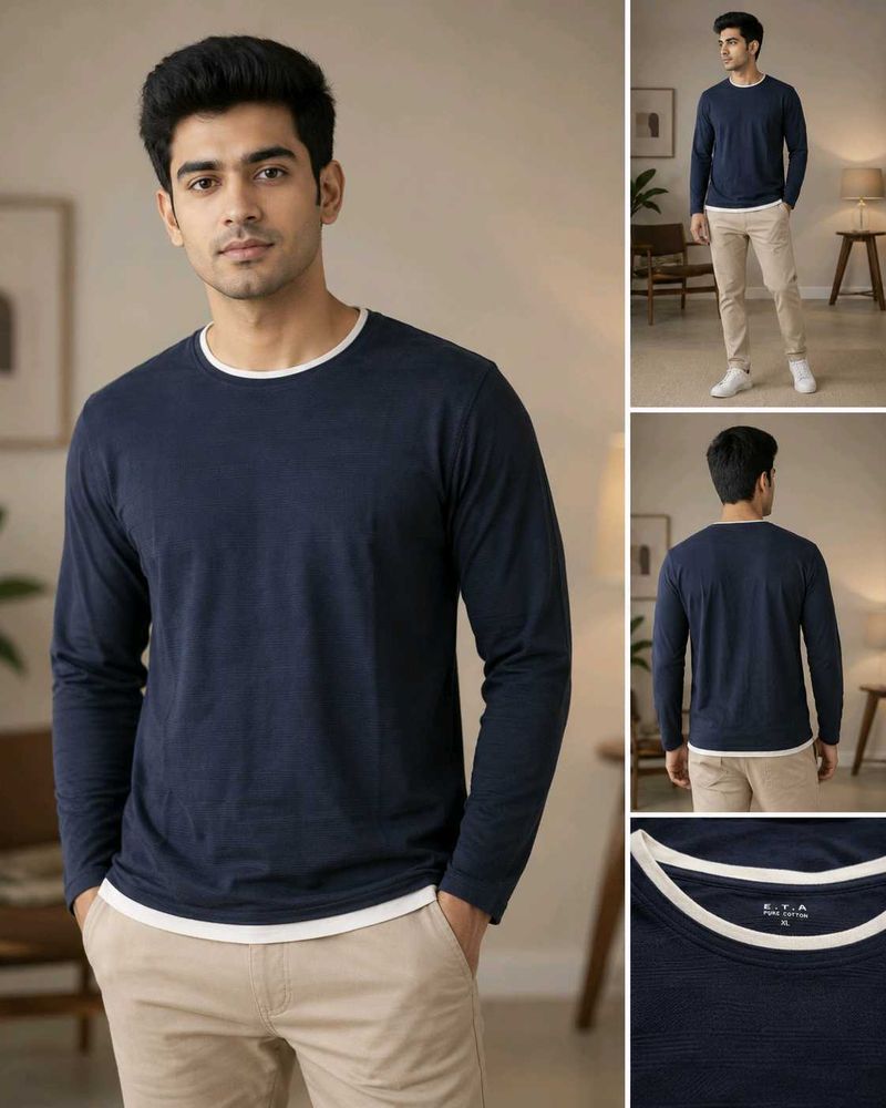 Men's Navy Blue Long Sleeve T-Shirt