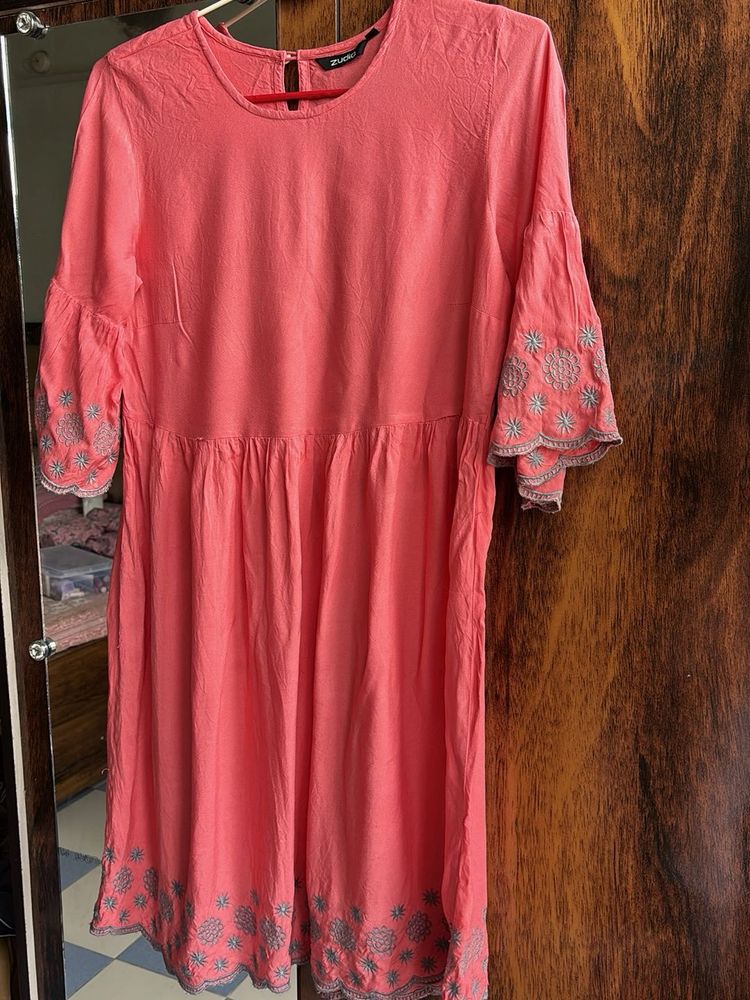 Zudio peach embroidered frock
