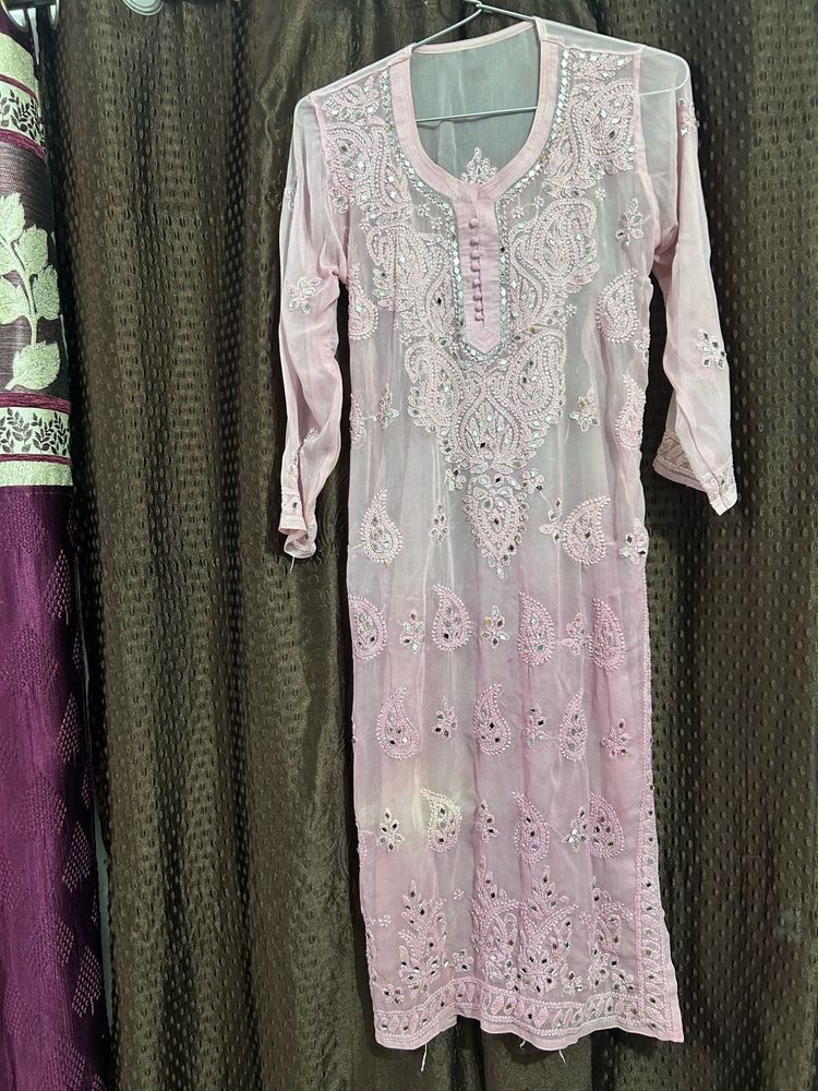 Pink Chikankari Kurta