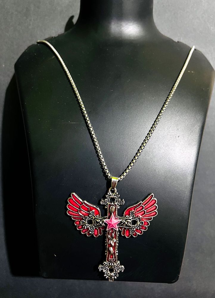 Gothic Winged Cross Pendant Necklace