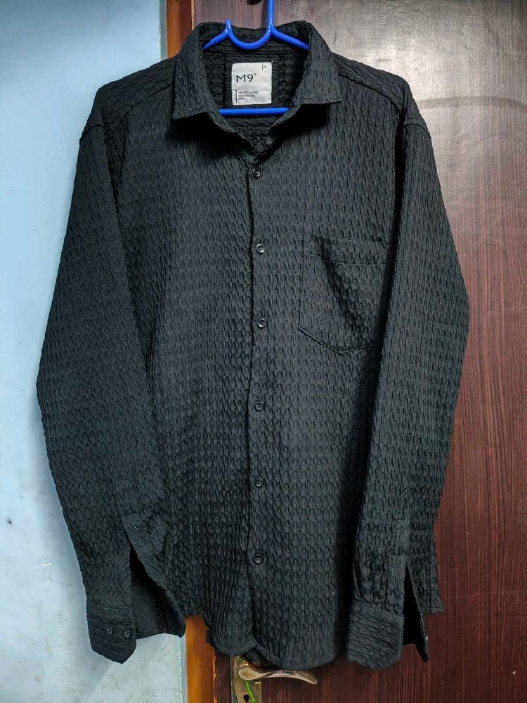 Men's Textured Black Long Sleeve Shirt