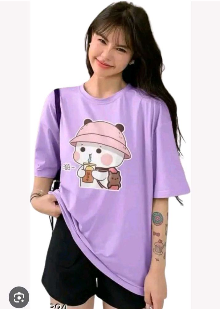 Cute Cartoon Graphic Print Purple T-Shirt