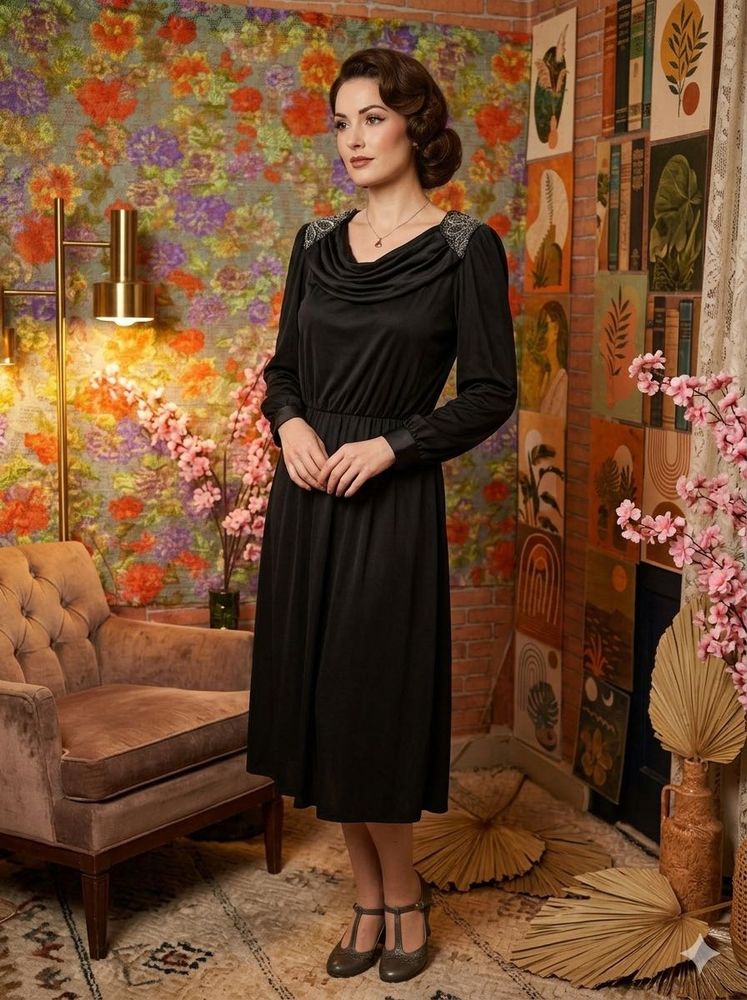 3 for 999 Elegant Black Long Sleeve Midi Dress