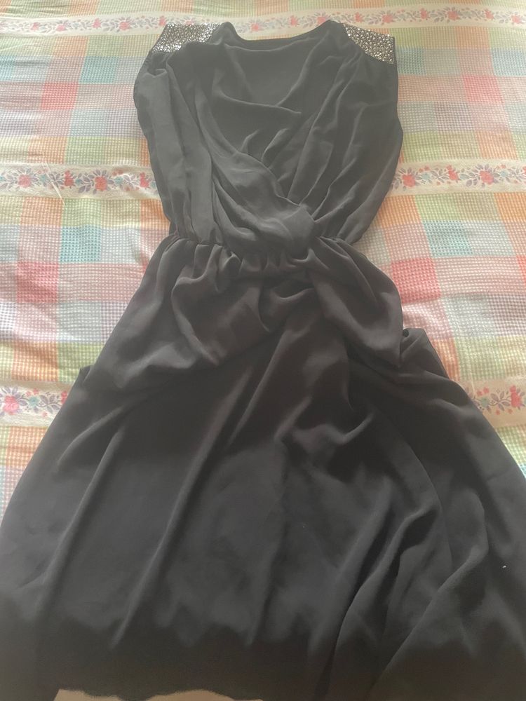 Little Black Dress - Sleeveless, Embellished Shoul