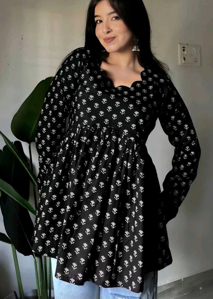 Black Floral Print Peplum Top