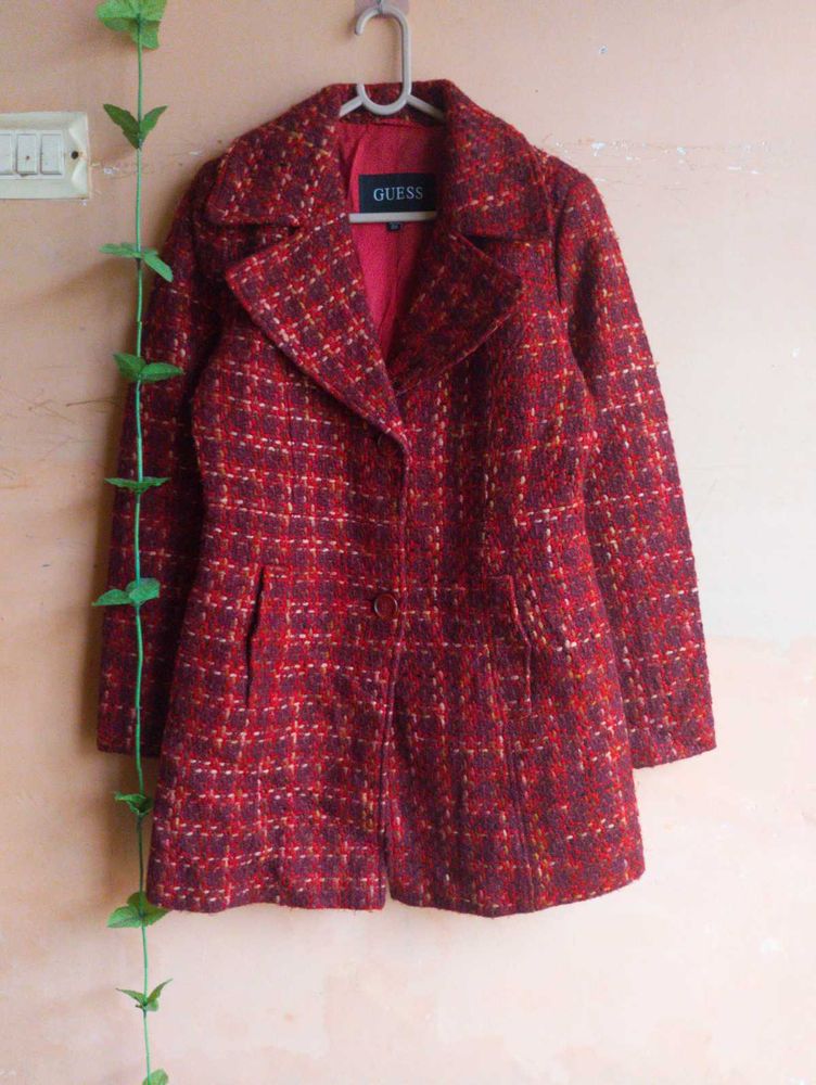❤️Size L To XL Guess Burgundy Tweed Coat