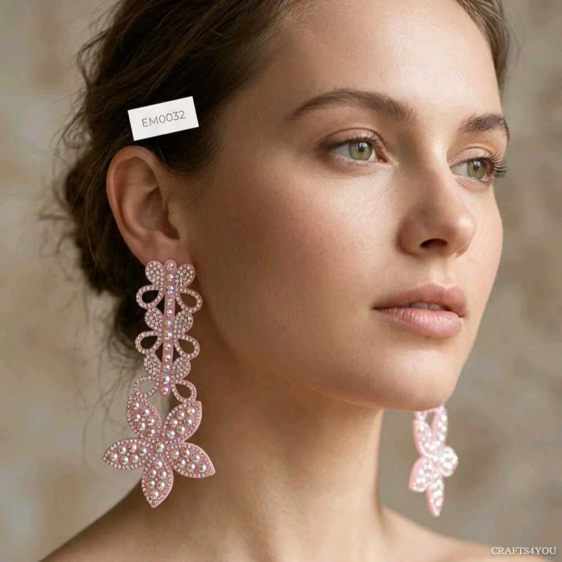 Sparkling Pink Floral Drop Earrings