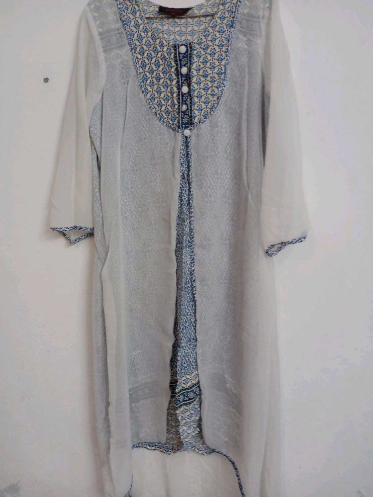 Elegant White Kurtas with Blue Print