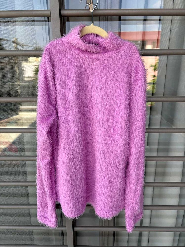 Cozy Purple Fuzzy Turtleneck Sweater