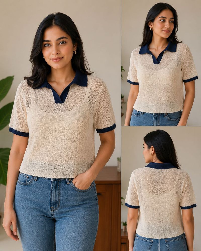 Sheer Knit Polo Top