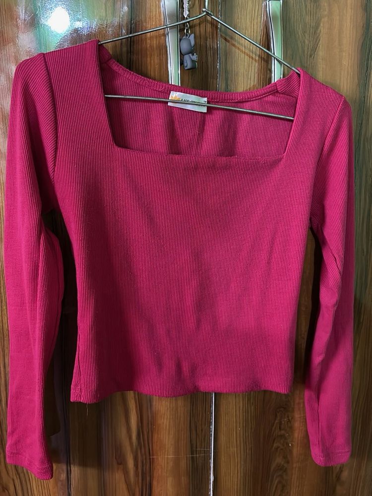 Ribbed Square Neck Long Sleeve Top
