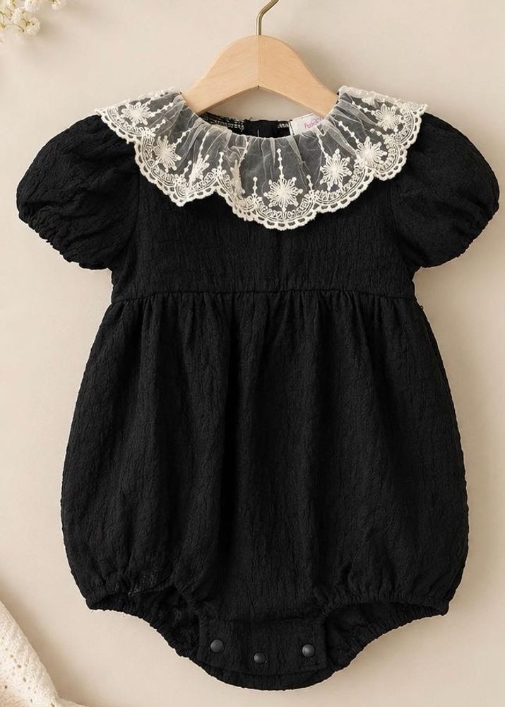Baby Girls Black Lace Collar Romper