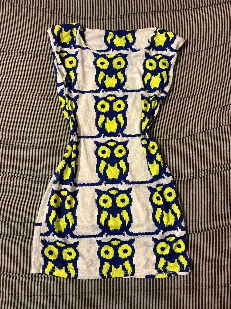 Cute Owl Print Mini Dress