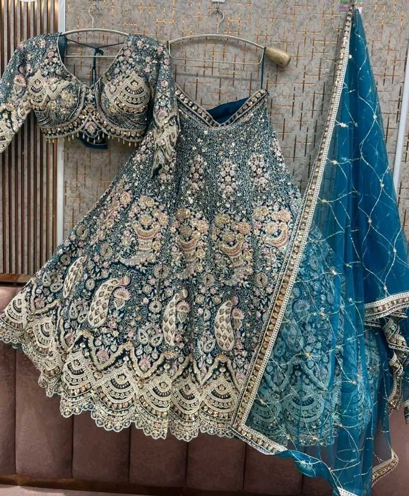 Embellished Teal Lehenga Choli Set