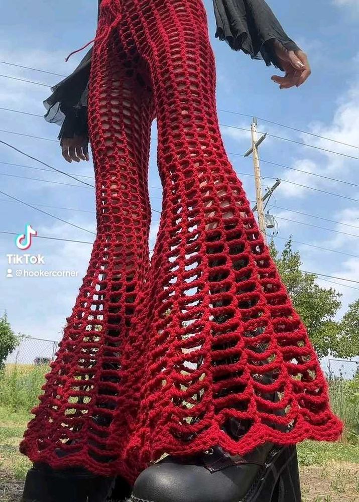 Red Crochet Flare Pants