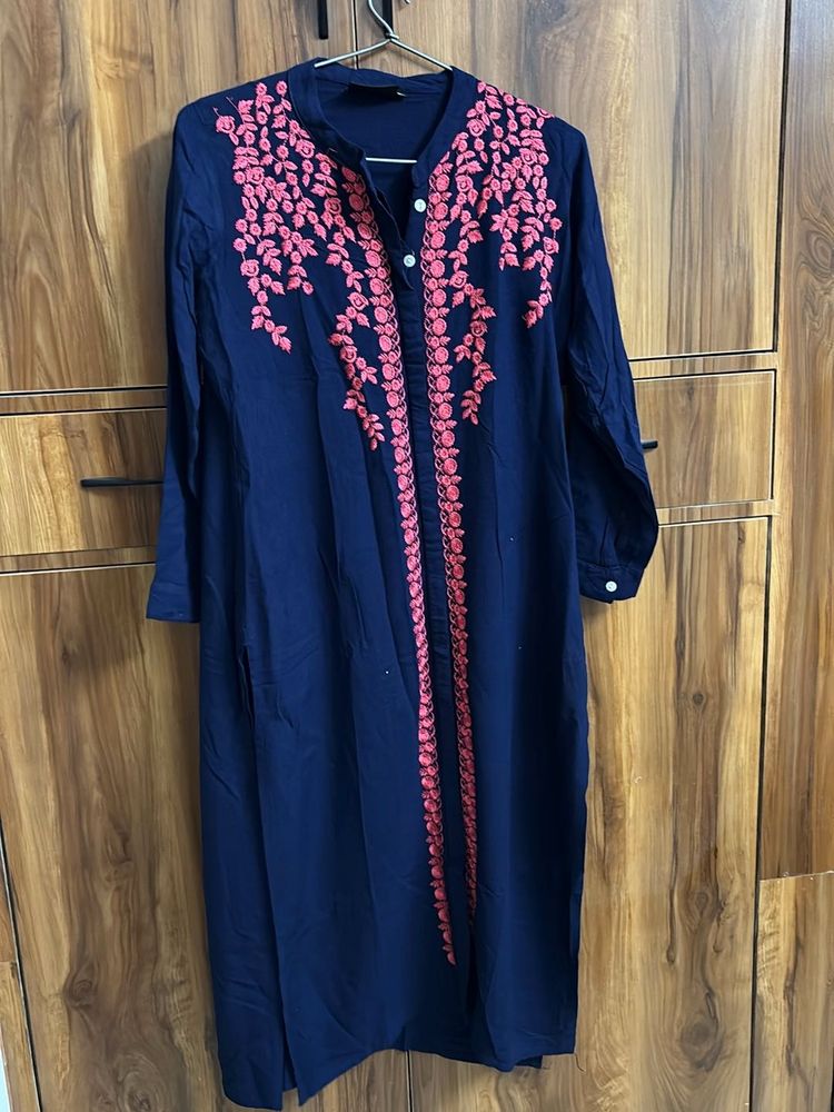 Navy Blue Embroidered Kurta