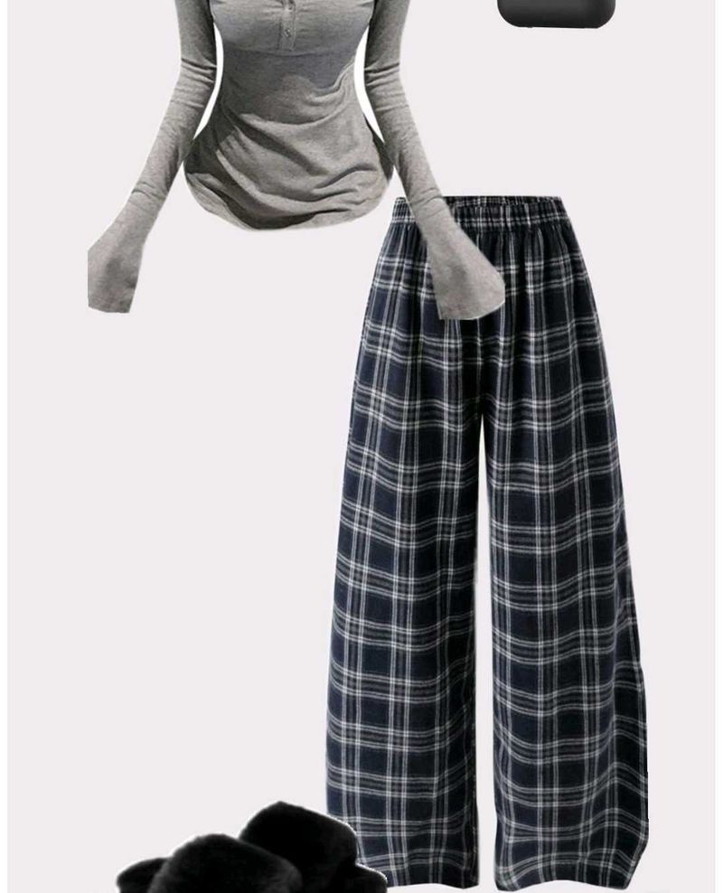 Checkered palazzo pajama pants women
