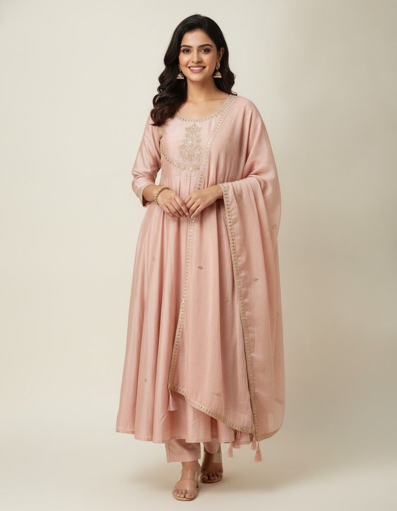 Elegant Peach Kurta Set with Dupatta