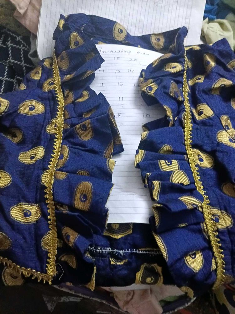 Blue Printed party wear long jacket