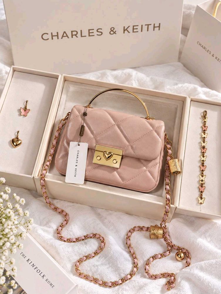 Charles &amp; Keith Pink Quilted Handbag Set PREMIUM Q