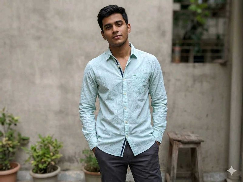Ajio Light Green Casual Shirt size M