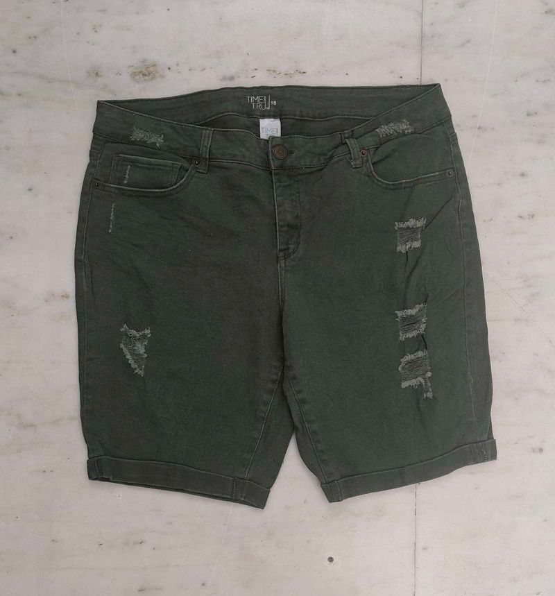 Olive Green Denim Shorts