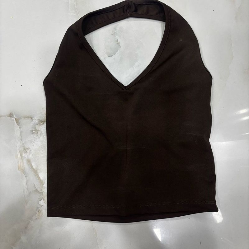 Brown Halter Neck Crop Top