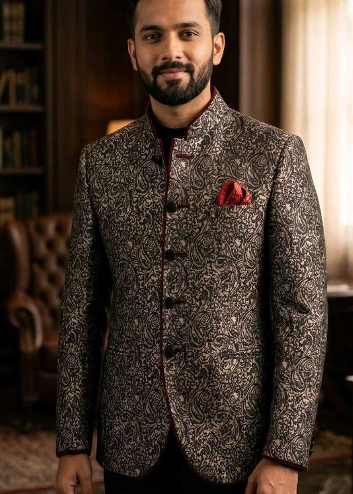 Black printed jodhpuri blazer