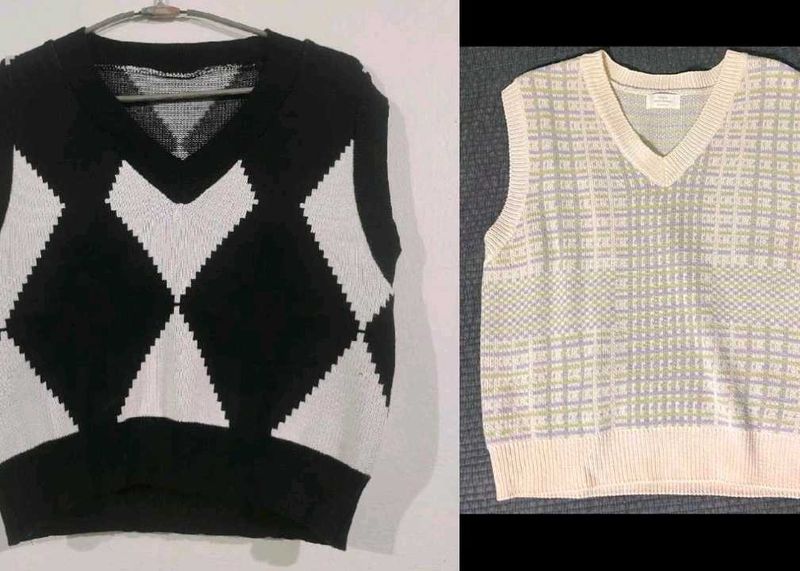 V-Neck Argyle Knit Sweater Vest set