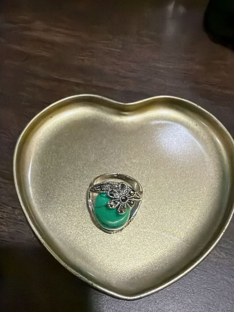 Vintage-Style Silver-Tone Faux Turquoise Ring