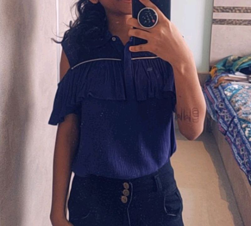 Navy Blue Cold Shoulder Top