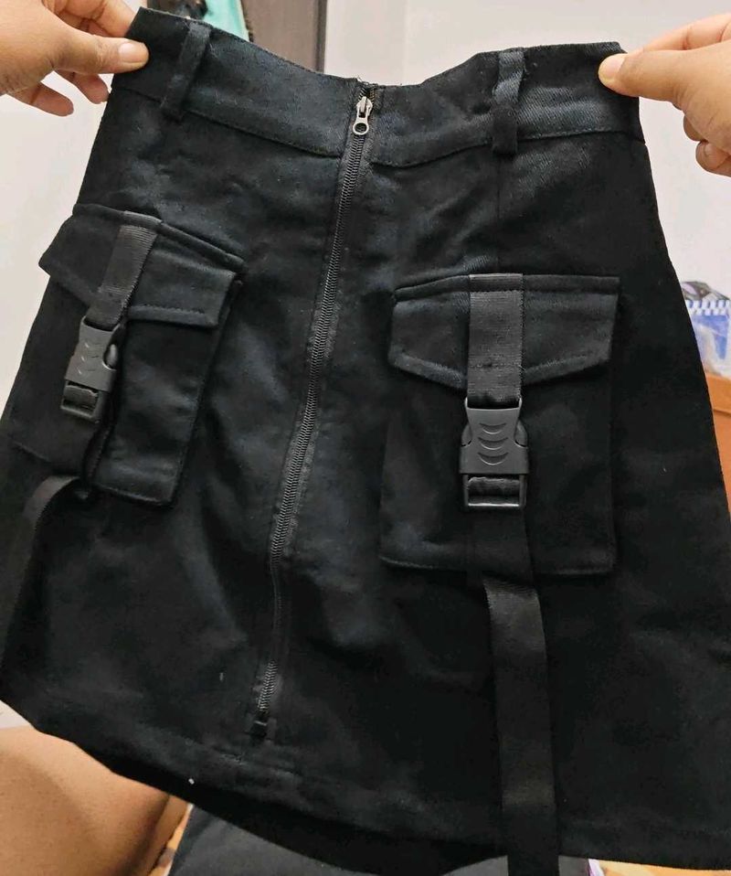 Black Cargo Mini Skirt