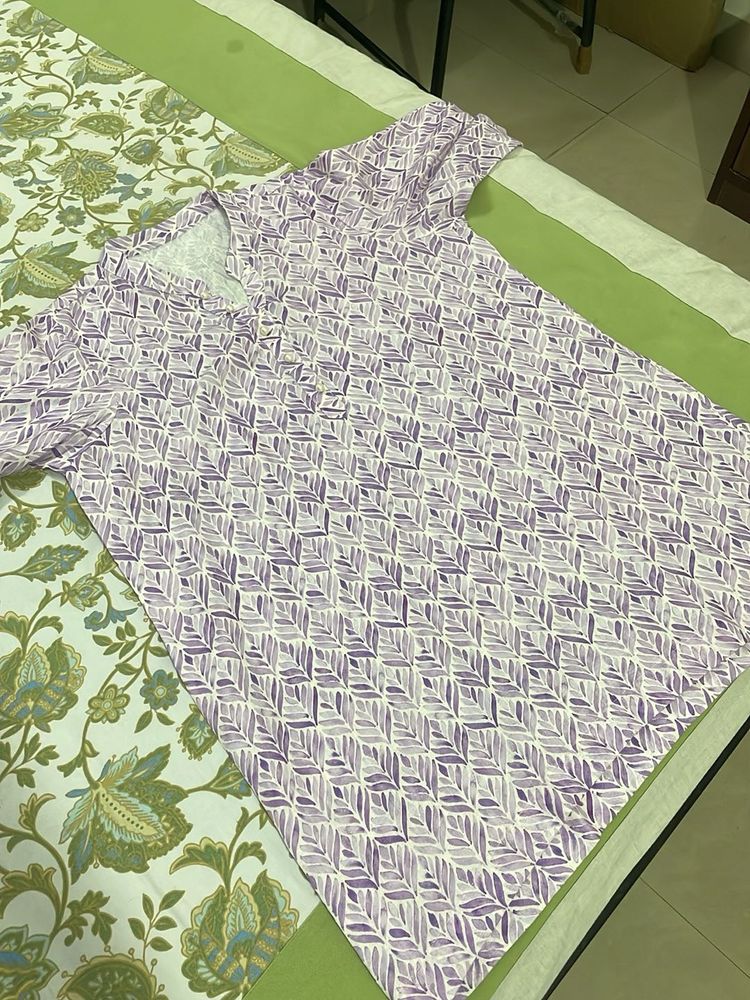 Purple Leaf Print Kurta