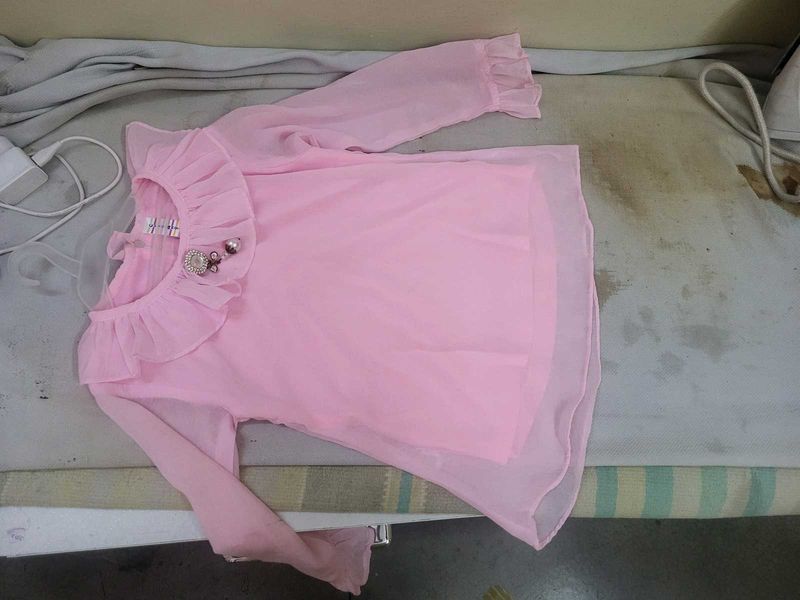 Charming Pink Ruffled Blouse with skirt only one t