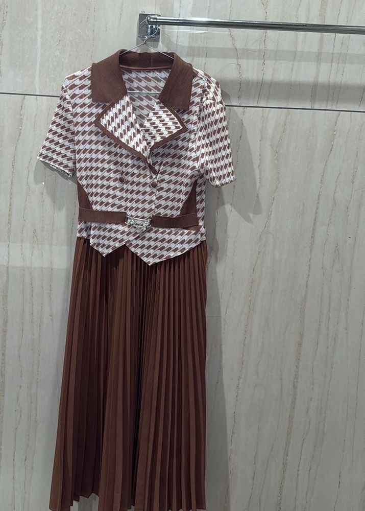 Vintage Inspired Brown &amp; White A-Line Dress