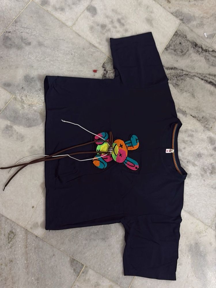 Navy Blue T-Shirt with Teddy Bear Print