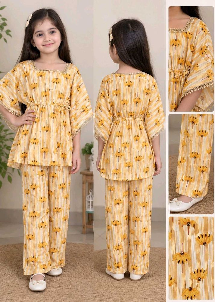 Cute Yellow Floral Print Kaftan Set