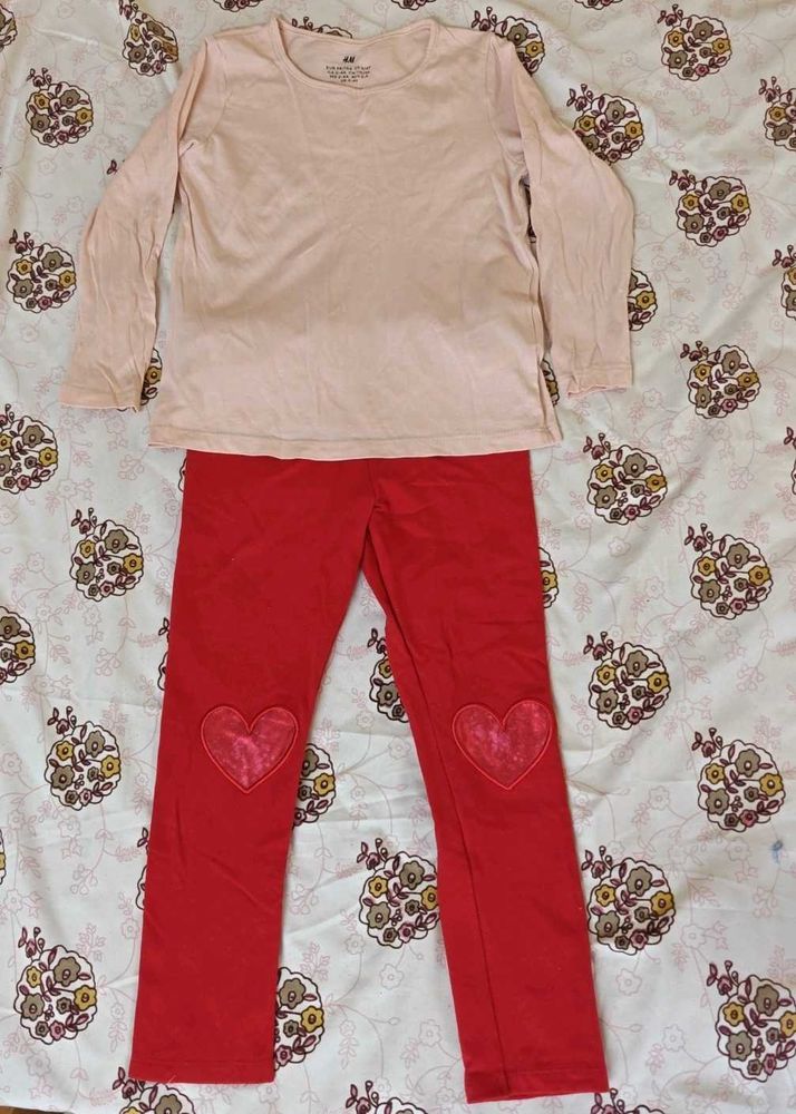 H&amp;M Cute Peach &amp; Red Leggings Set