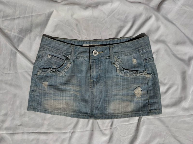 Distressed Denim Mini Skirt