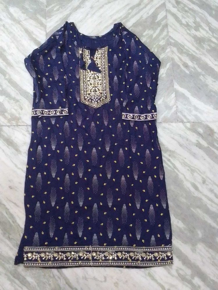 Elegant Navy Blue Printed Kurta