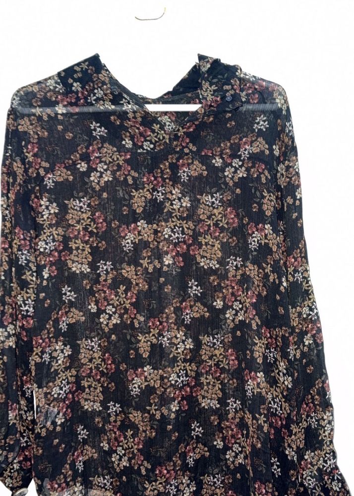 Sheer Floral Print Long Sleeve Top