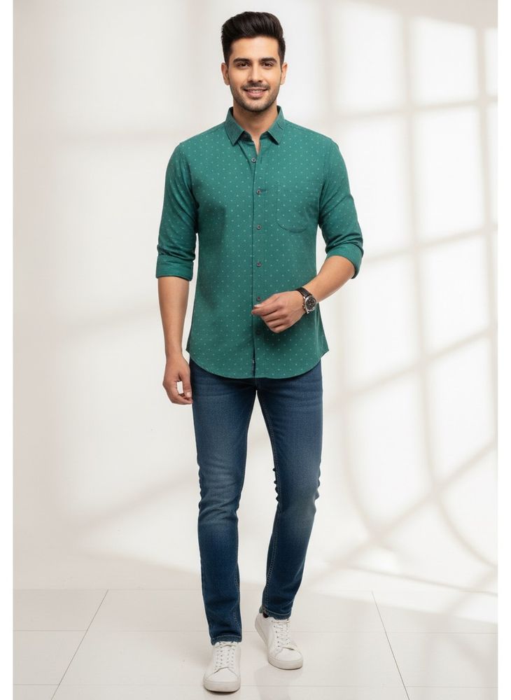 Men's Green Dotted Casual Shirt
