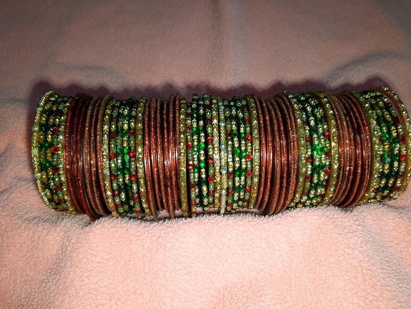 Maroon Coloured Stone Glass Bangles Set
