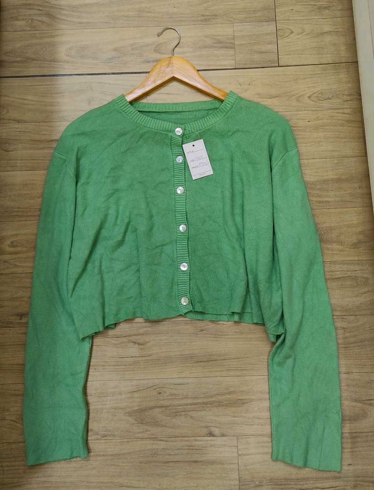 Green Button-Down Cardigan Top