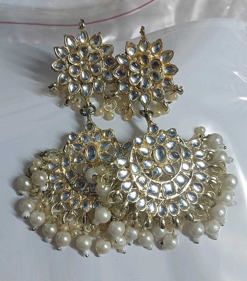 Exquisite Kundan &amp; Pearl Dangle Earrings