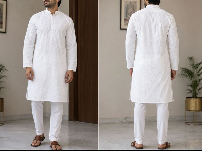 Men's White Chikankari Kurta Set