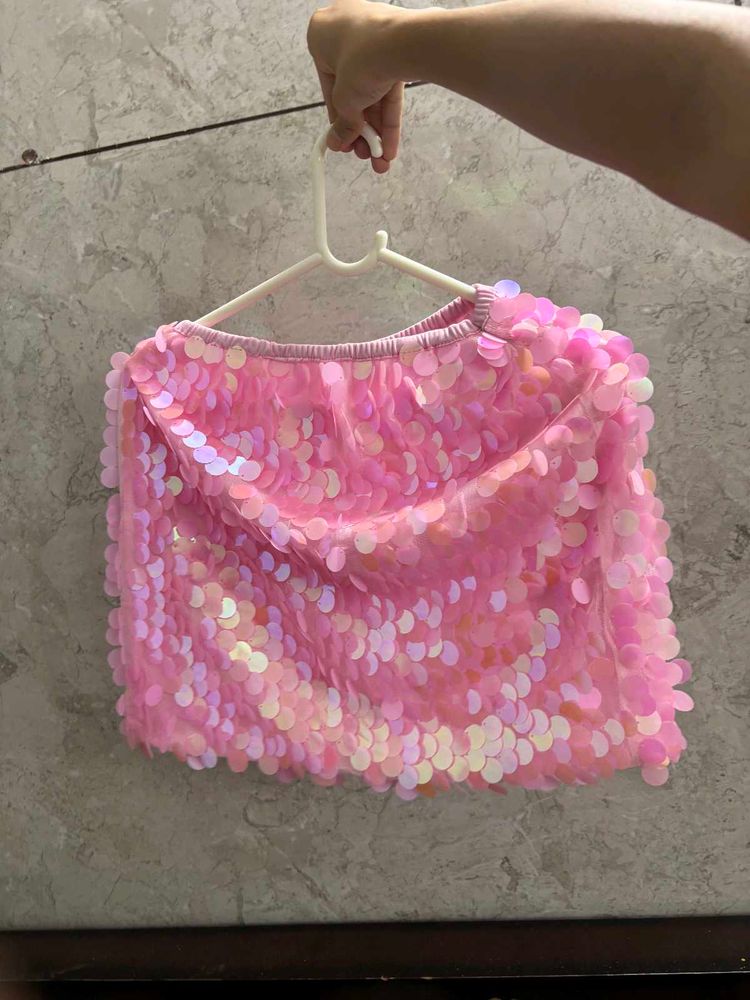 lulu and sky Pink Embellished Shell/Sequin skirt