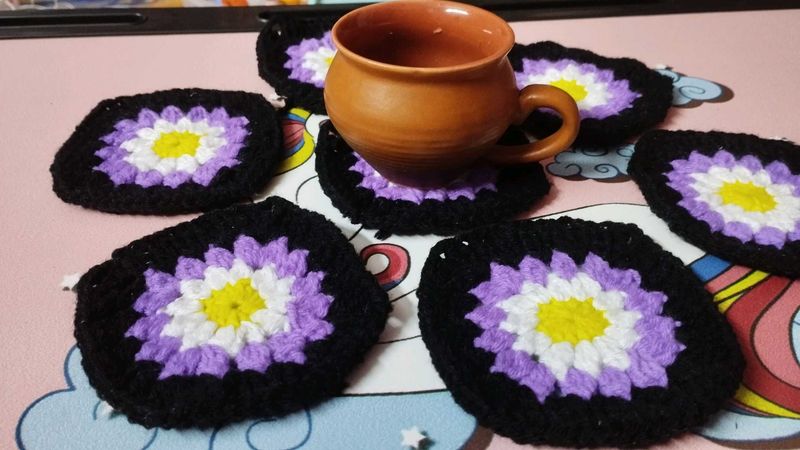 Handmade Crochet Coasters Set.  pack of 10