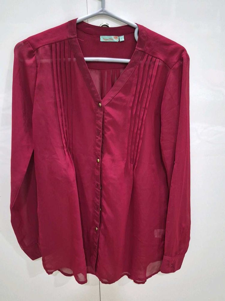 Burgundy Button-Up Blouse