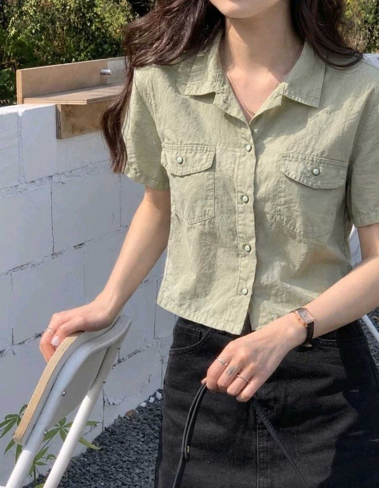 New with tag Stylish Light Green Cropped Shirt